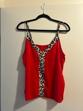 SHEIN Red Cami with Leopard-Print Trim